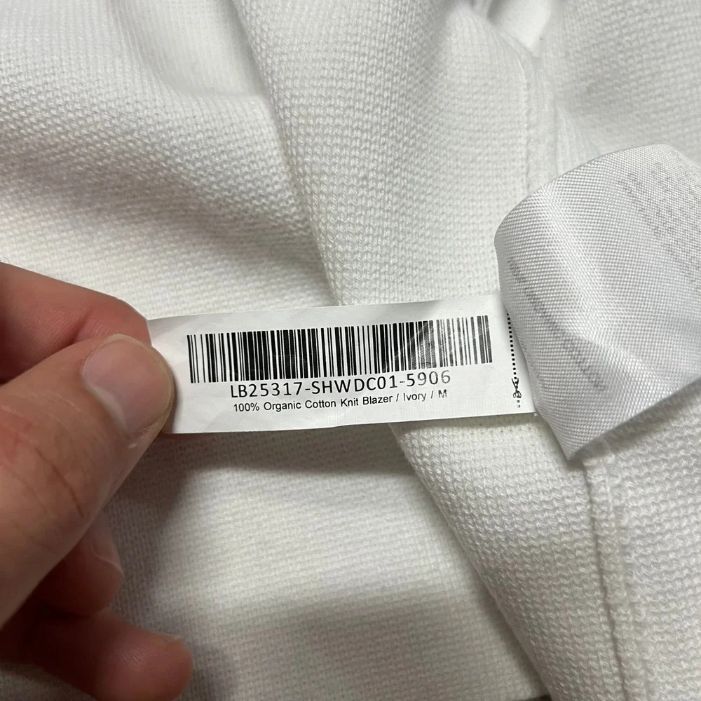 Quince Organic Cotton Knit Blazer Ivory White Open Front Cardigan Jacket Size M